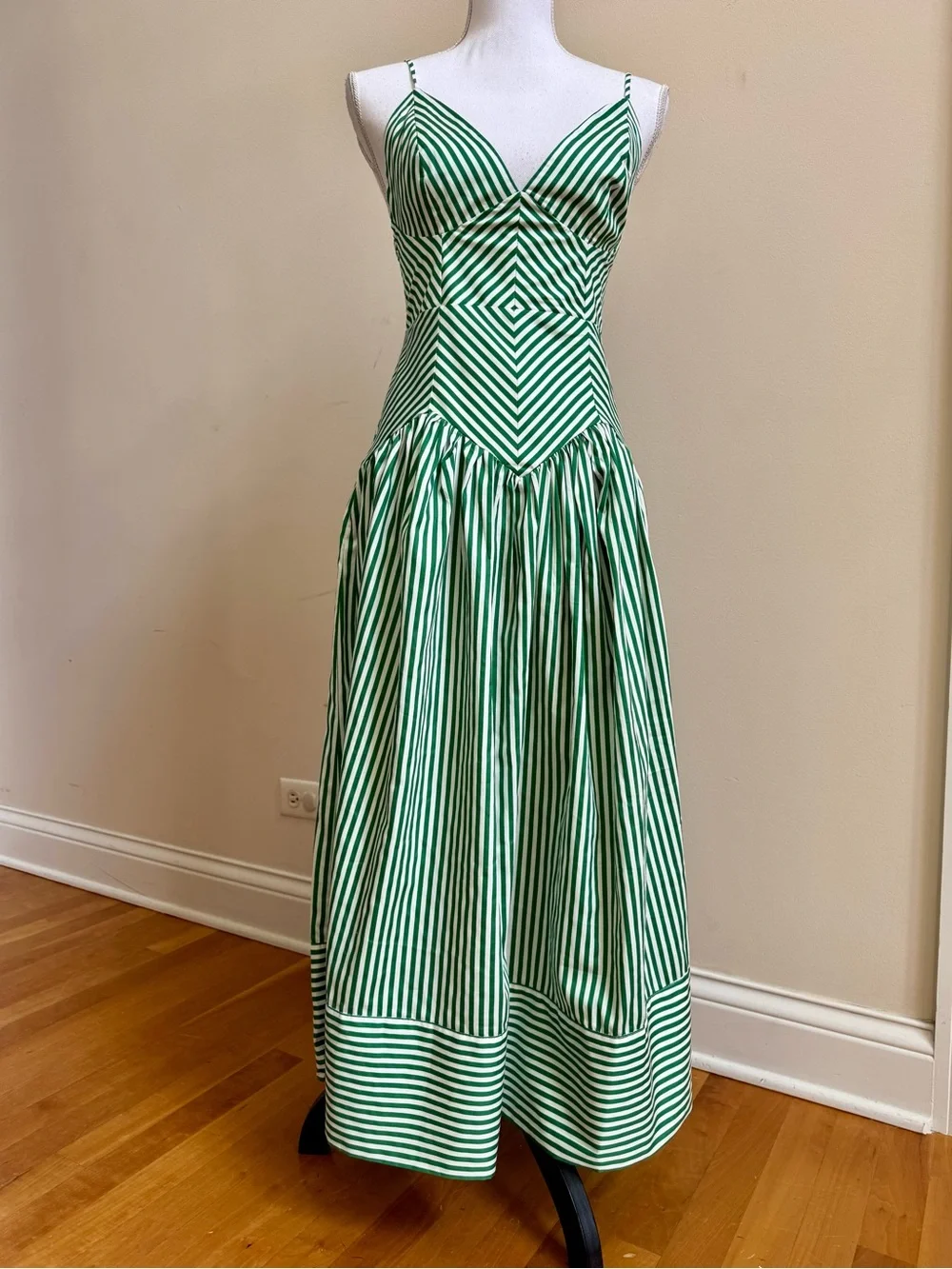 NWT FARM Rio Green & White Striped Midi Dress, NWT, XS - Picture 3 of 8